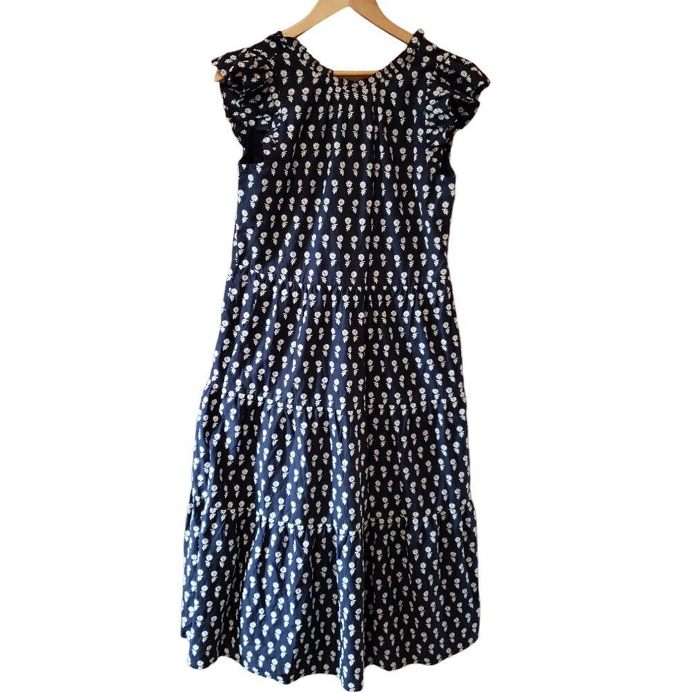J. Crew Womens Dress Eyelet 100% Cotton Ruffle Sleeve Navy Blue XS Re-Imagined